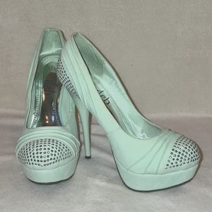 Deb Mint Green Rinestone Platform Pumps